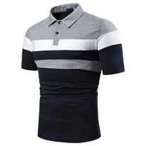 YYDGH Men's Short Sleeve Polo Golf Shirts 2-Button Moisture Wicking Athletic T-Shirts Casual Stripe Collared Shirt(Gray,4XL)