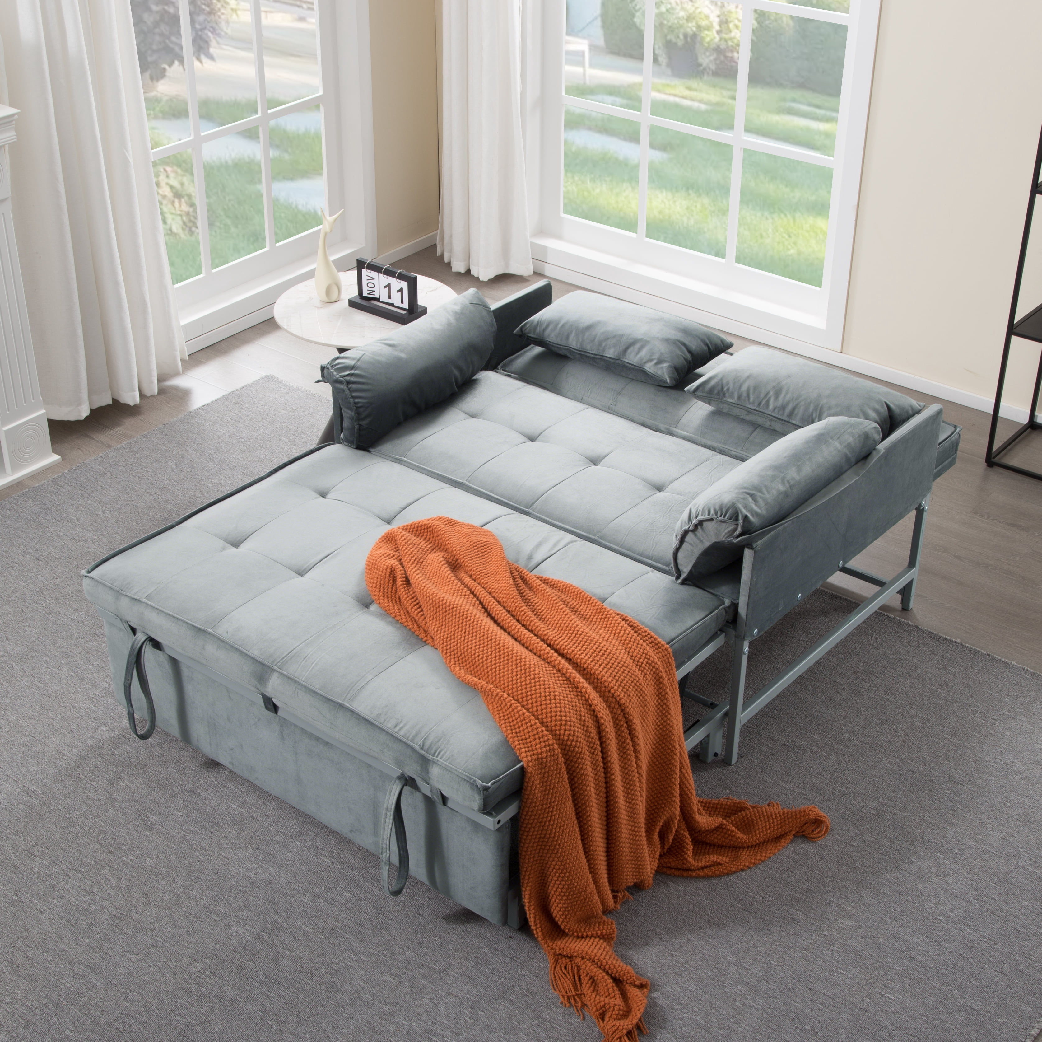 Gewnee 46"Convertible Sleeper Sofa – Pull-out Bed with 5 Reclining Positions,Movable Arm Cushion,Ideal for Apartment,Office,Guest Room.Gray