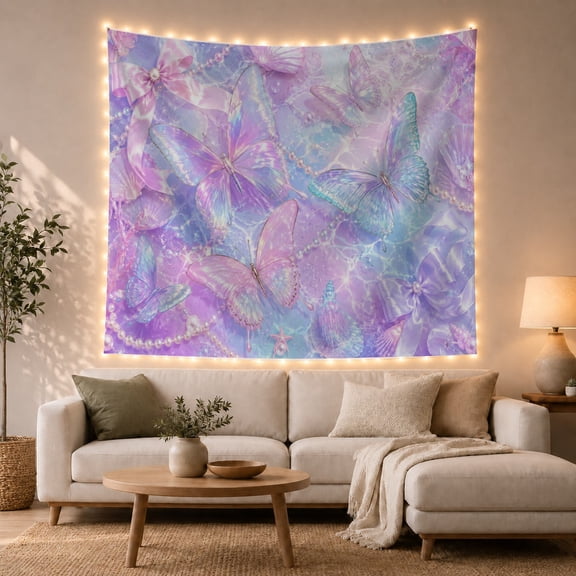 Pastel Butterflies Among Pearls and Seashells, Dreamy Fantasy for Butterfly Lovers, Underwater Wall Art, Mother's Day Gift, Tapestry Wall Hanging for Bedroom and Dorm