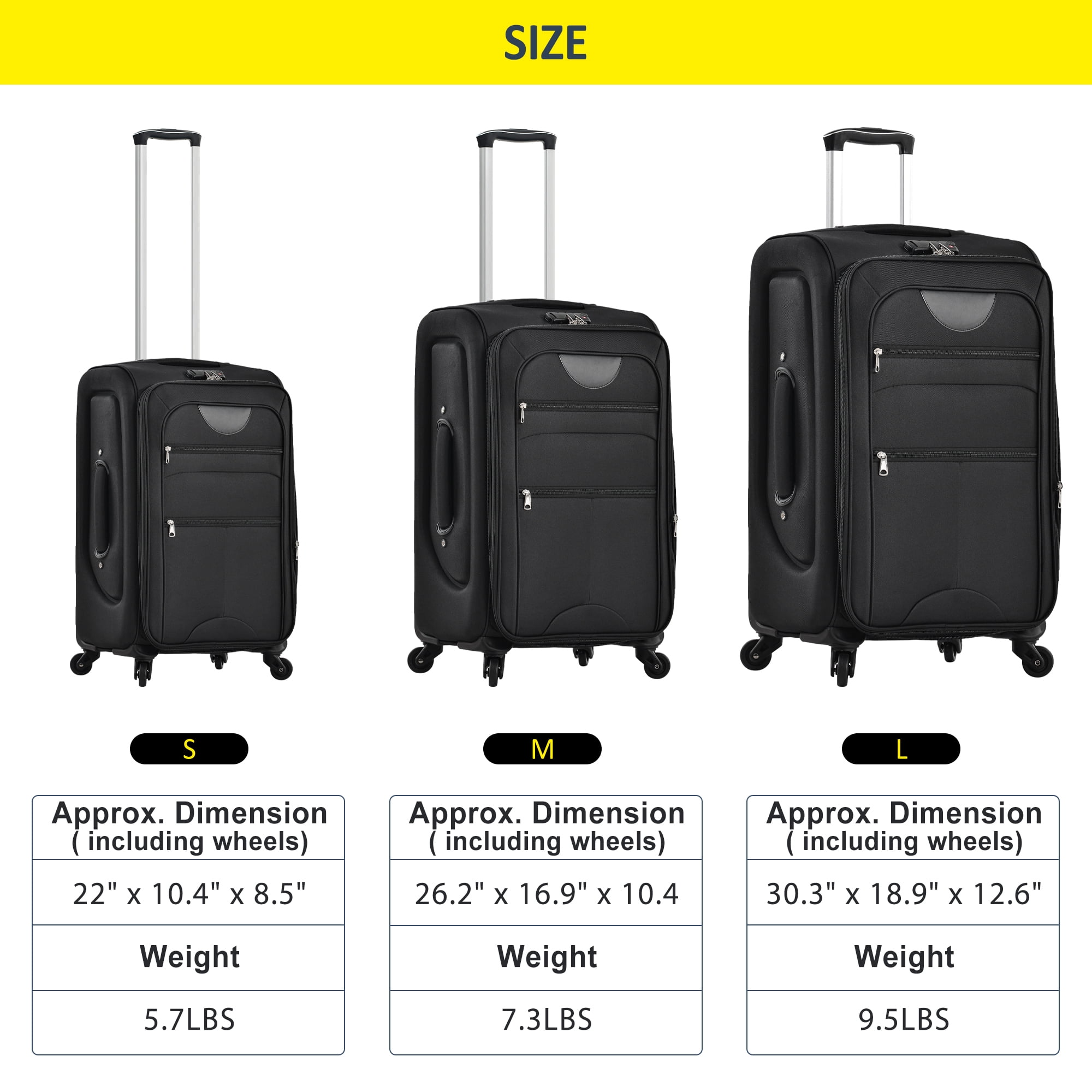 EUROCO  Suitcase Set with TSA Lock and Spinner Wheels,Lightweight Suitcase for Men Women(20",24",28"),Black