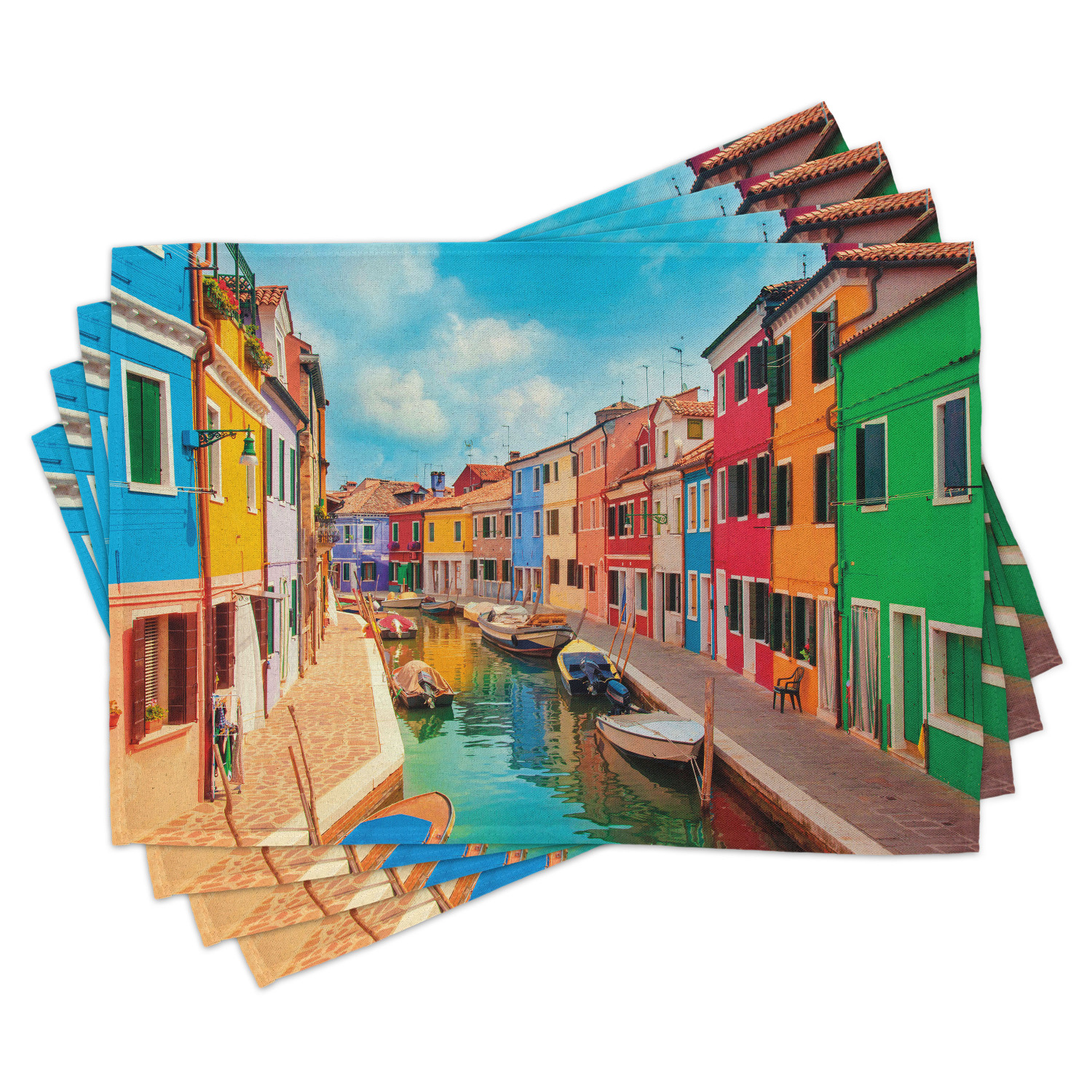 Venice Placemats Set of 4 Colorful Buildings and Water Canal with Boats