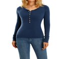 thumbnail image 1 of Women‘s Long Sleeve V Neck Buttons Casual Shirt Spring Fall Knitting Pullover Tops, 1 of 7