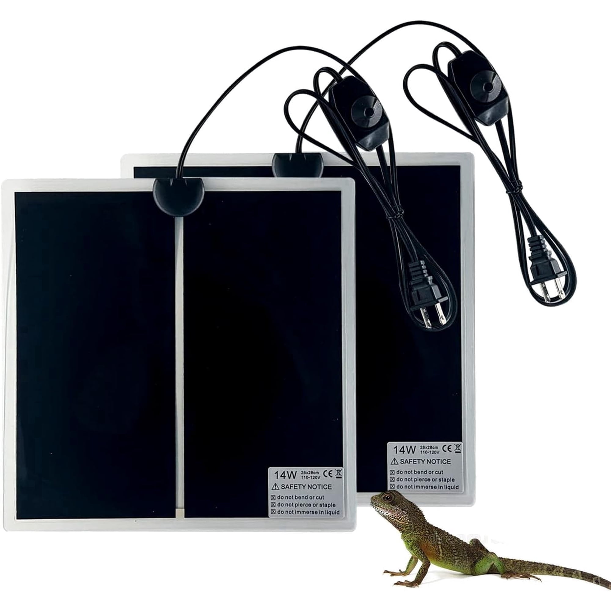 Reptile Heating Mat 2PCS, Adjustable Temperature for Terrarium Tanks, 11x11in 14W