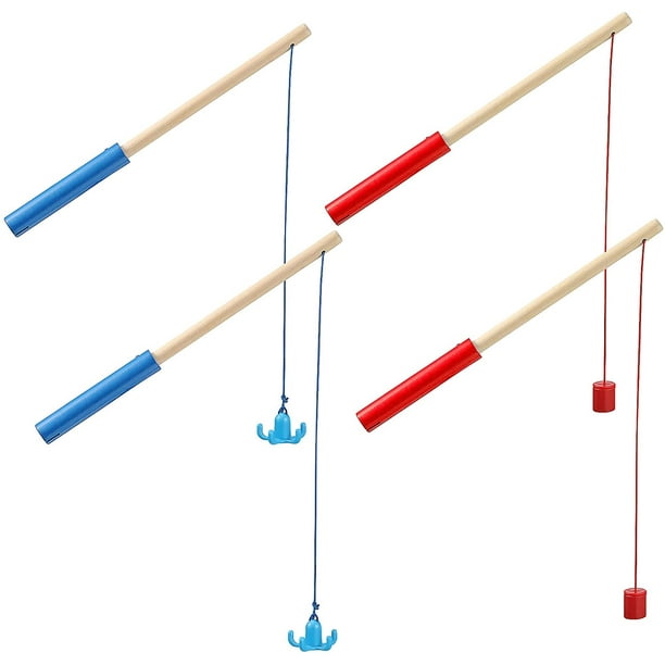 4 Pieces Wooden Magnetic Fishing Rods Magnet Poles Fishing Poles for Wooden  Magnetic Fishing Games for Boys and Girls (Red Cylinder Head, Blue Hooks) 