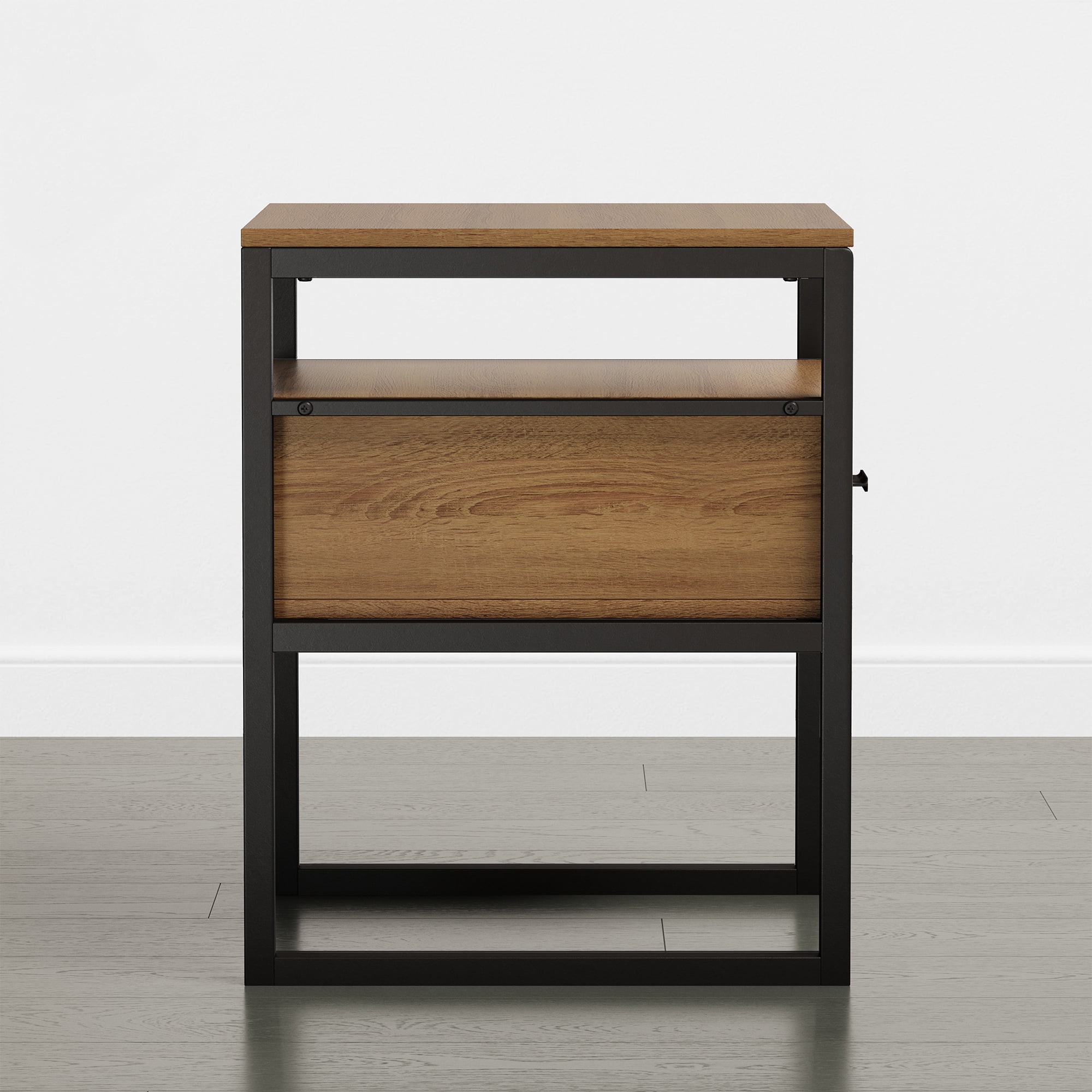 Spruce & Spring Industrial Nightstands Set of 2, End Tables with Metal Frame Base for Bedroom, Walnut