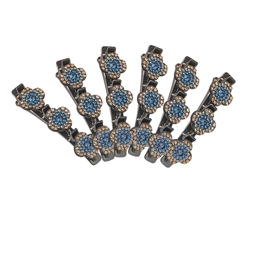6pcs Sparkling Crystal Stone Hair Clips, Braided Hair Clip with 3 Small