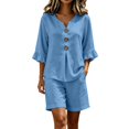 thumbnail image 2 of IUYRTFE Women's V-Neck Sleeveless Button Front Top and Wide Leg Pants Set Casual Summer Two Piece Outfit with Pockets, 2 of 7