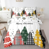 jejeloiu Abstract Christmas Tree 7-Piece Twin Bedding Sets,Merry Xmas Bedding Comforter Set,Black Snowflake Sheet Sets For Kids,Ultra Soft Home Decor Reversible