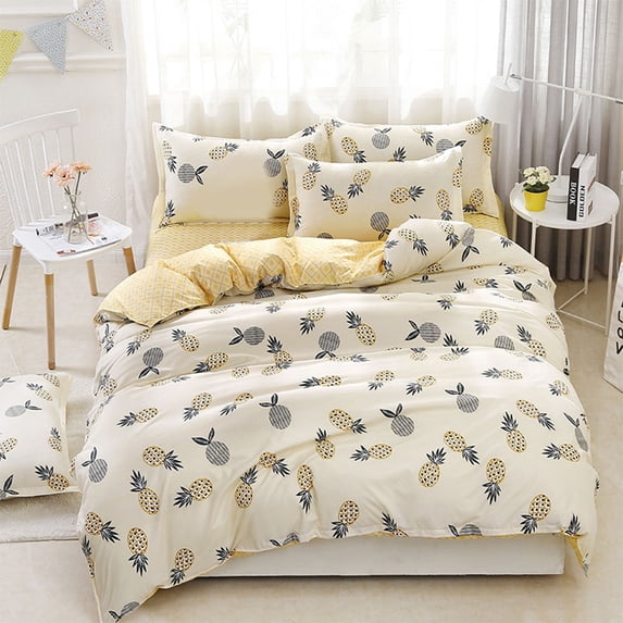 4Pcs Bedding Sets Geometric Pattern Bed Sheet Children Student Dormitory Bed Linings Cartoon Pillowcases Cover Set
