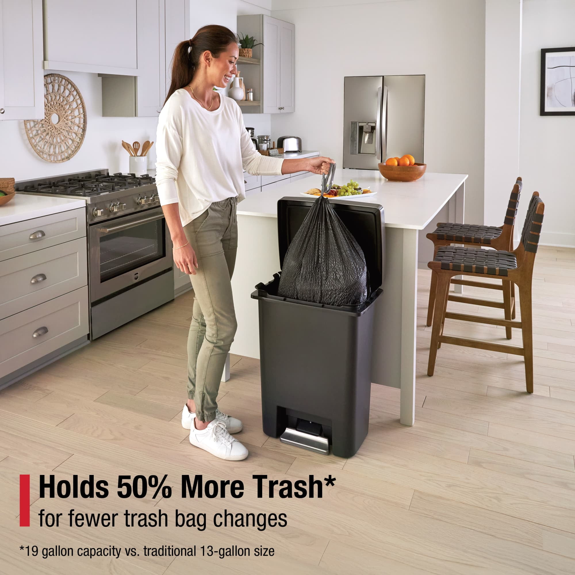 Rubbermaid Kitchen Trash Can, 19 Gallon Stainless Steel Dual Compartment Step Garbage Bin, Charcoal