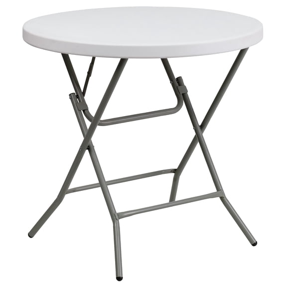 Bowery Hill 32 Inch Round Granite Folding Table in White