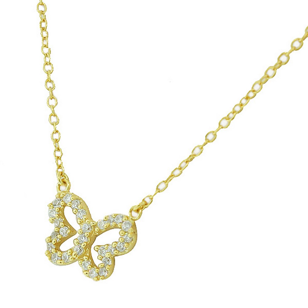 925 Sterling Silver Small Butterfly White CZ Pendant Necklace