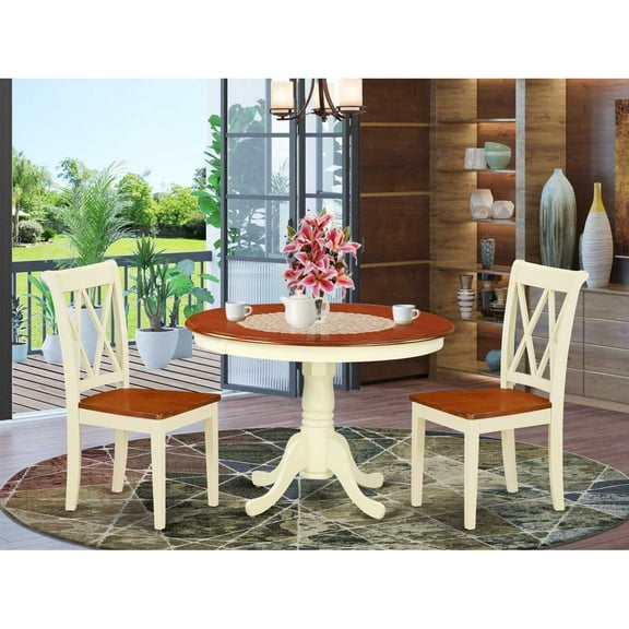 East West Furniture Dining Room Set Buttermilk & Cherry, HLCL3-BMK-W