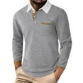 thumbnail image 1 of Kalauyu Men's Patchwork Long Sleeve Button-Up Flap Collar Shirt, 1 of 7