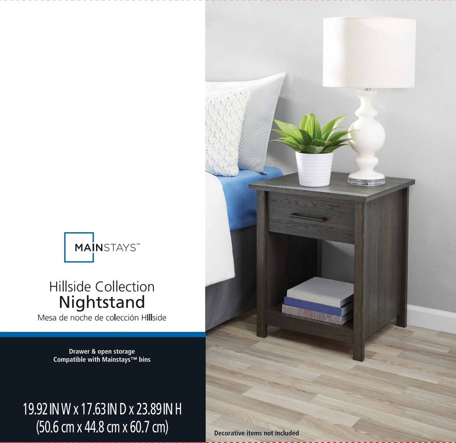 Mainstays Hillside Nightstand with Drawer Espresso Finish
