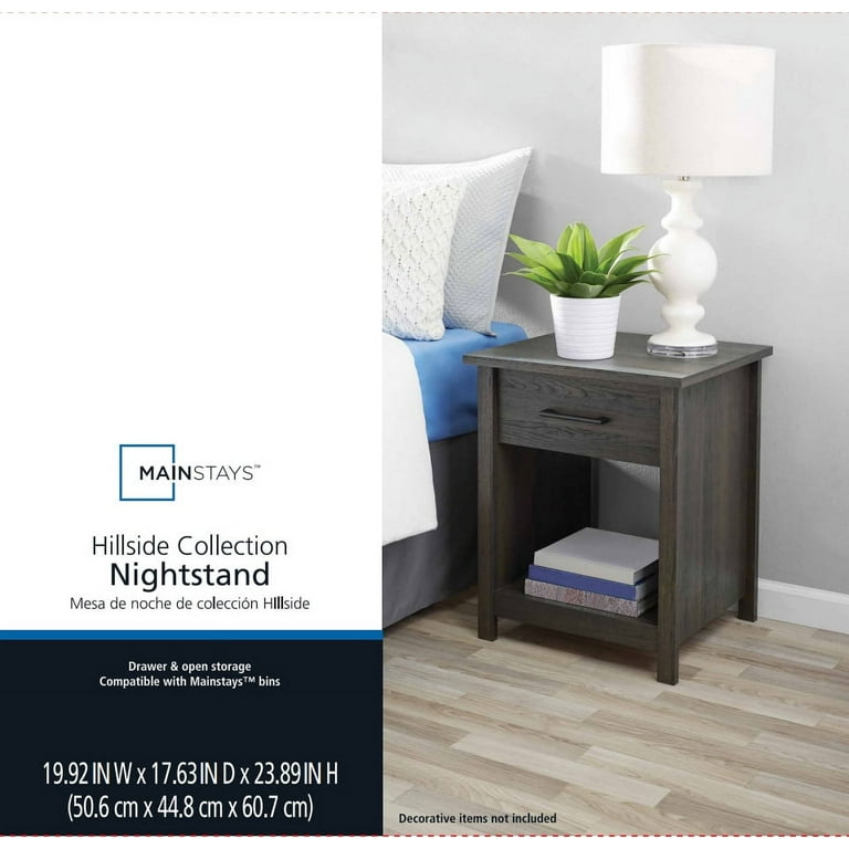 Mainstays Hillside Nightstand with Drawer, Walnut Finish