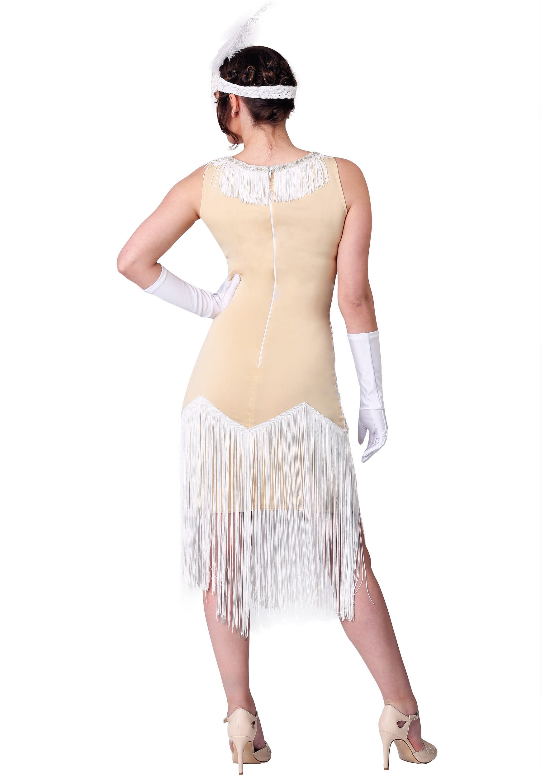 white fringe flapper dress