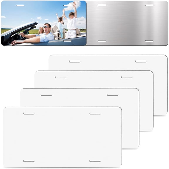 Tutuviw 4 Pcs Sublimation License Plate Blanks Metal Aluminum Automotive Front License Plate Tag 11.6x5.7 in Heat Thermal Transfer Sheet DIY Picture Sublimation Blank for Custom Design Work (White)