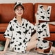 thumbnail image 4 of 1 Set of 2Pcs Summer Women Pajamas Cartoon Cow Pajamas Cotton Cardigan Short Sleeve Shorts Casual Homewear Two-Piece Set Size XXL), 4 of 4