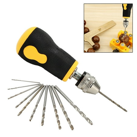 Portable Micro Mini Tiny Hand Drill 10Pcs Drill Bits 0.5 3.2Mm Diy