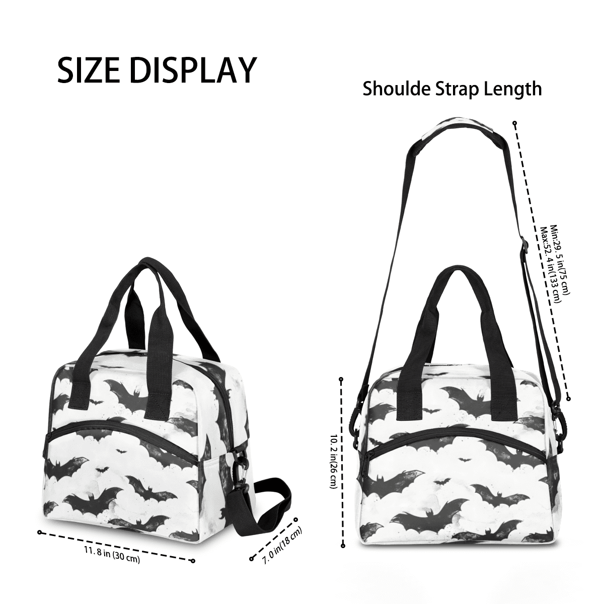 Herdesigns Halloween Bat Insulated Lunch Bag for Women Men Adults Large Reusable Lunch Box Spooky Bat Leakproof Cooler Tote Bags with Adjustable Shoulder Strap