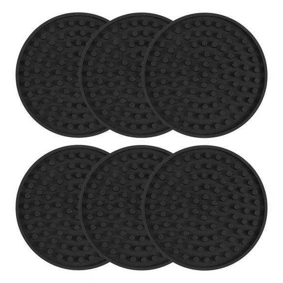 WM25 Black Round Silicone Rubber Drink Coasters (Set of 6) Non-Slip Perfect for Homes & Bars