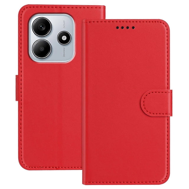 For Xiaomi Redmi Note 14 4G (163.25x76.55x8.16mm) Leather Case Wallet Stand Solid Color Anti Drop Ph