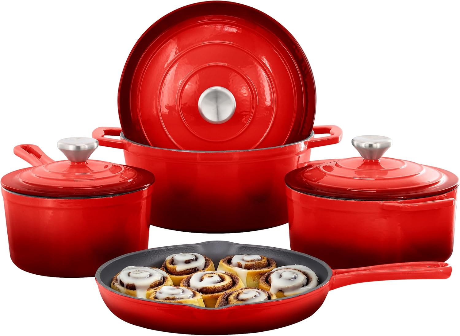 7 Piece Enameled Cast Iron Cookware Set, Heavy Duty Pots and Pans with Durable Enamel Finish, Cast Iron Kitchen Cookware Collection