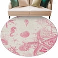 thumbnail image 2 of Vintage Starfish Round Living Room Rugs 6 ft, Coral Seahorse Shell Washable Area Rug with Non-Slip Sturdy Edge Binding Round Carpet for Kitchen Office Bedroom, 2 of 9