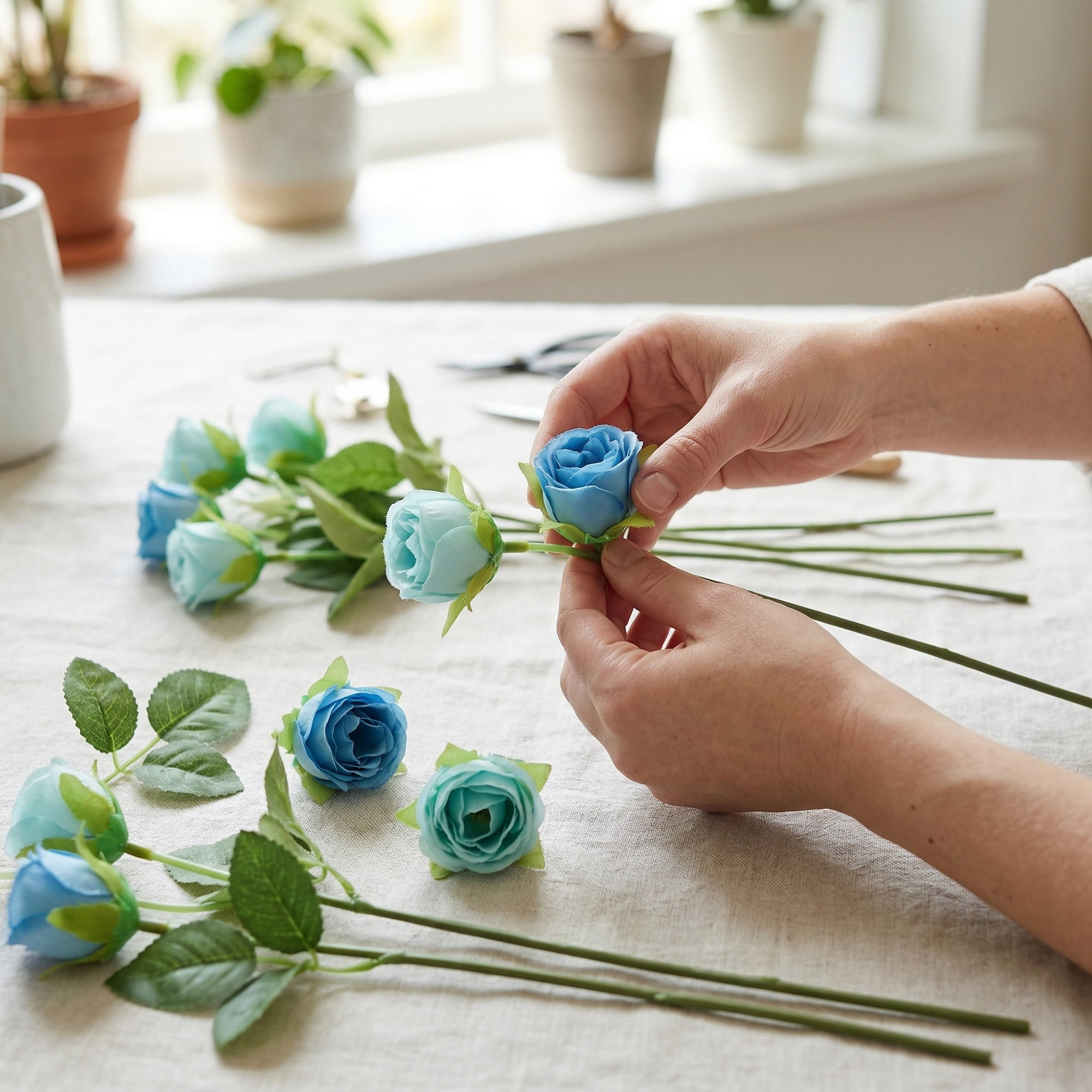 Unique Bargains 10Pcs Artificial Bulk Silk Rose Bouquet Blue 9.4inch