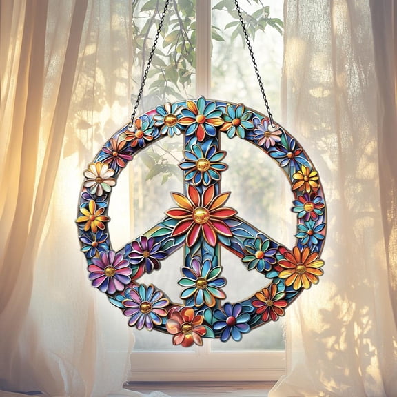 Flower Peace Hippie Acrylic Suncatcher, Hippie Ornaments, Hippie Gifts For Women, Hippie Sun Catcher For Window Hanging, Gift For Hippie