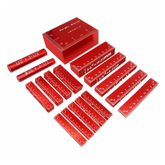 15pcs Setup Blocks Height Gauge Set, Precision Aluminum Setup Bars For Router And Table Saw Accessories, 1/16" Woodworking Set Up ,Durable Construction