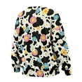 thumbnail image 5 of SCRAWLGOD Cow Print Daisy Floral Print Black Beige Womens Casual Sweatshirts Long Sleeve Round Neck Sweatshirt Tops with Pocket Fashion Oversized Comfortable Clothing for Daily Wear, XXL, 5 of 7