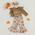 thumbnail image 3 of Okbabeha Baby Girl Halloween Outfit Long Sleeve Hello Pumokin Romper Bell Bottom Pants Set Headband Cute Fall Clothes, 3 of 7