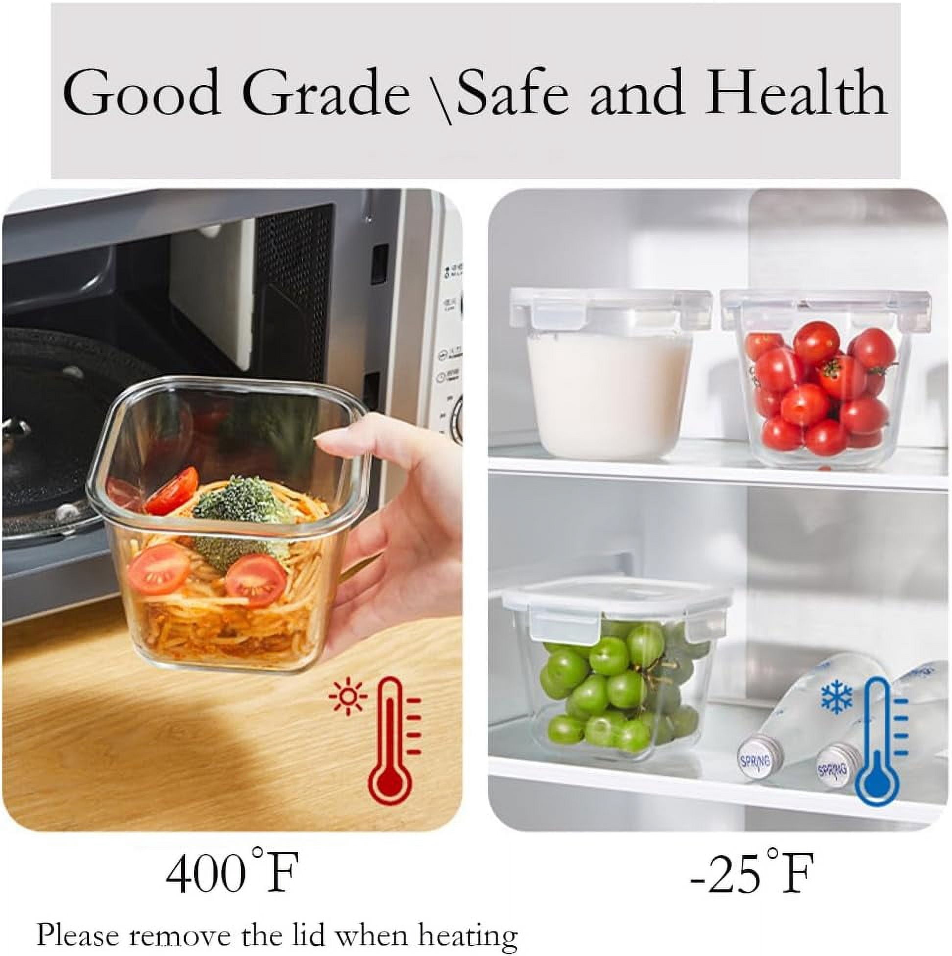 TT - 4 Cup Square Glass Food Storage Container with Lids, Square Glass Soup Container with Airtight Lids, 32 OZ Food Prep Bowls for Leftovers, Salad, Microwave、Fridge、Dishwasher Safe (4 Pack)
