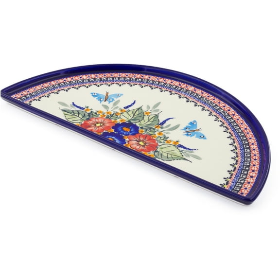 Polish Pottery 16¼-inch Pizza Plate (Spring Splendor Theme) Signature UNIKAT Hand Painted in Boleslawiec, Poland   Certificate of Authenticity