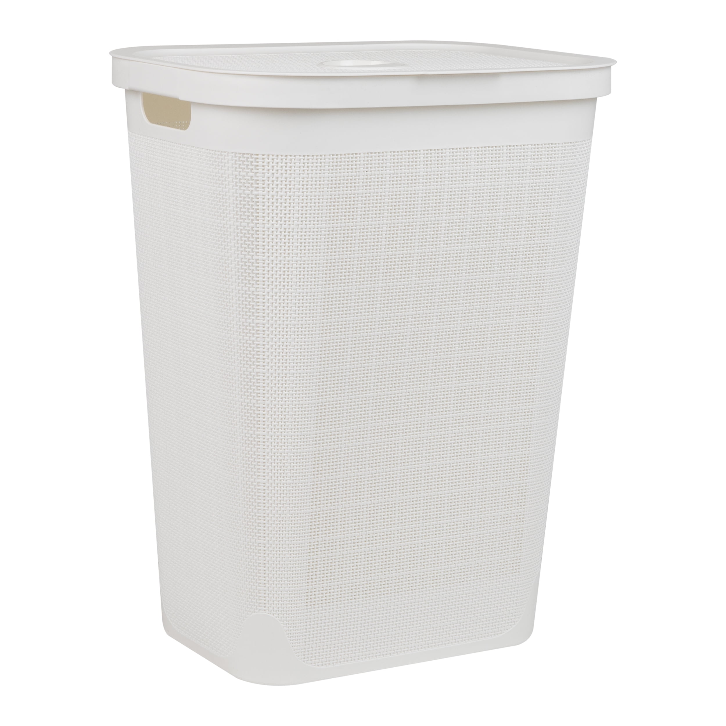 Mind Reader 60L Slim Laundry Hamper, Clothes Basket, Lid, Linen Design, Plastic, White