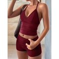 thumbnail image 6 of Women 2 Piece Workout Sets Seamless Ribbed Crop Tank High Waist Shorts Yoga Outfits Wine Red S, 6 of 7