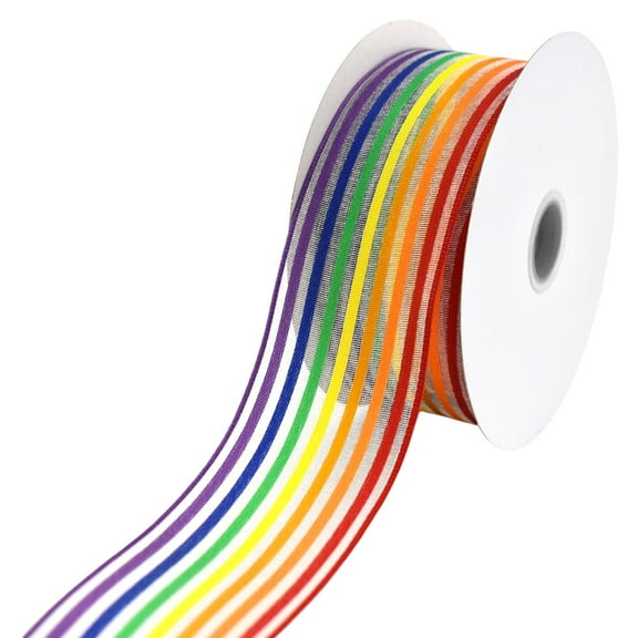 Homeford Sheer Organza Woven Rainbow Stripes Ribbon, 1-1/2-inch, 10-yard, Multicolor