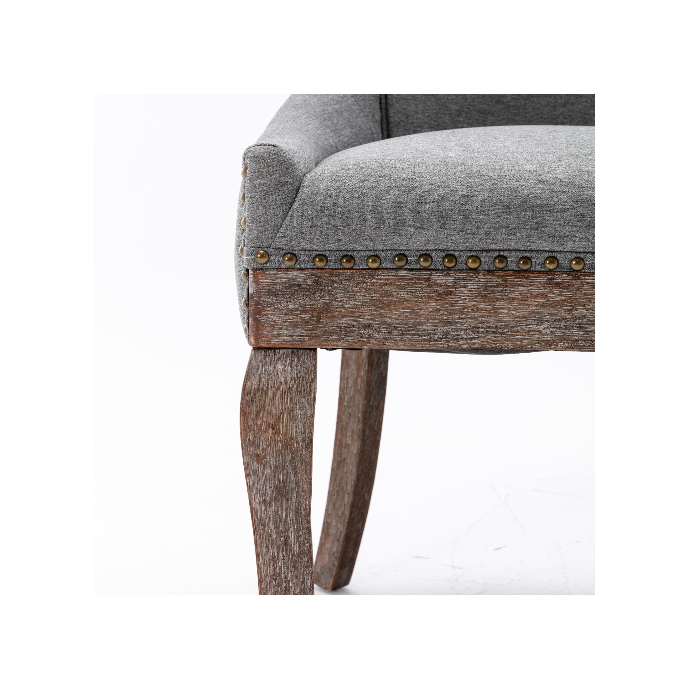 Echo Upholstered Dining Chairs with Nailhead Trim, Solid Wood Legs, Gray, Set of 2