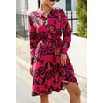 thumbnail image 3 of V Neck Button Front Printed Dress for Women Above Knee Length Red Medium, 3 of 5