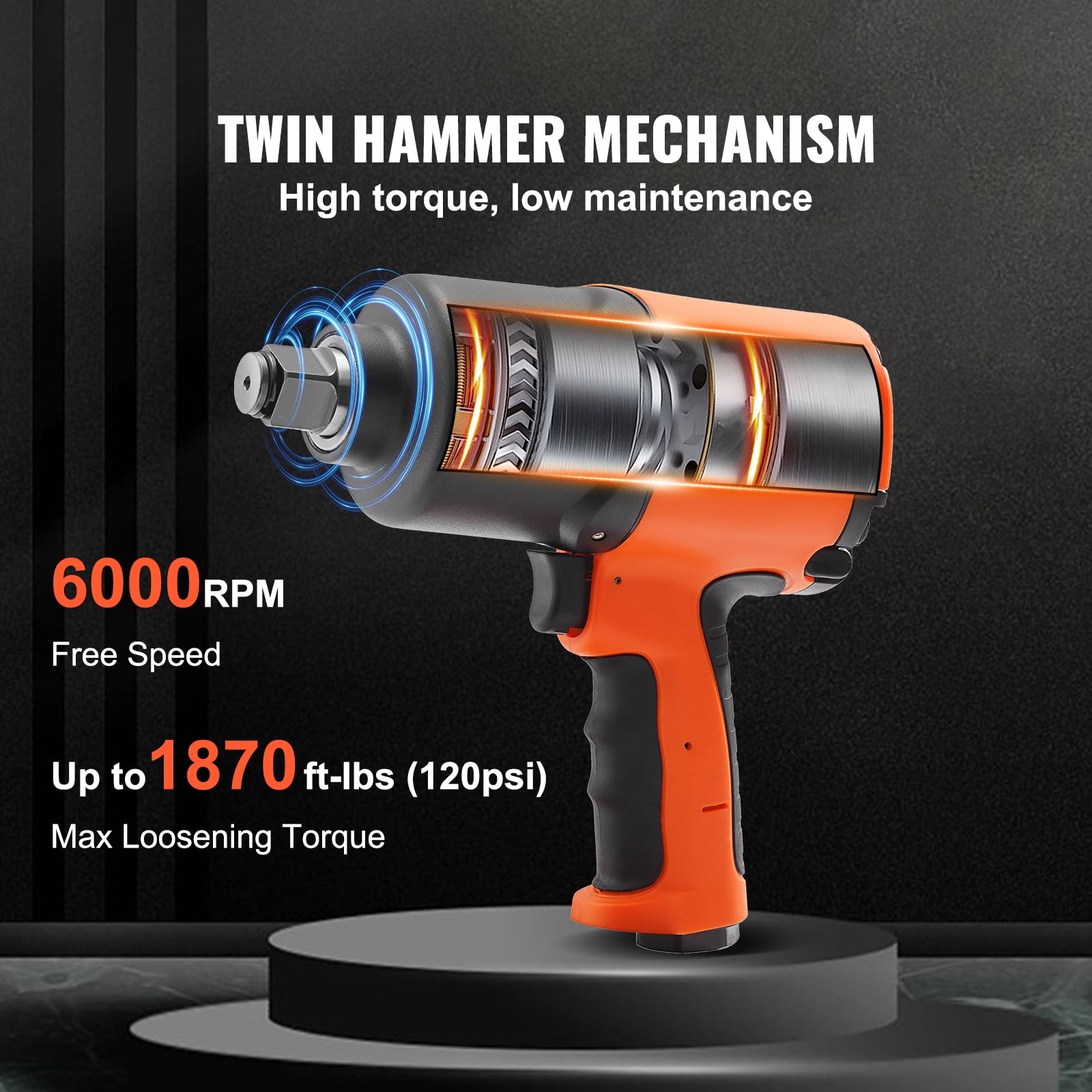KFFKFF Air Impact Wrench, 3/4-Inch Drive Air Impact Gun, Up to 1870ft-lbs Nut-busting Torque, Composite Pneumatic Impact Wrench for Auto Repairs and Maintenance Heavy Duty