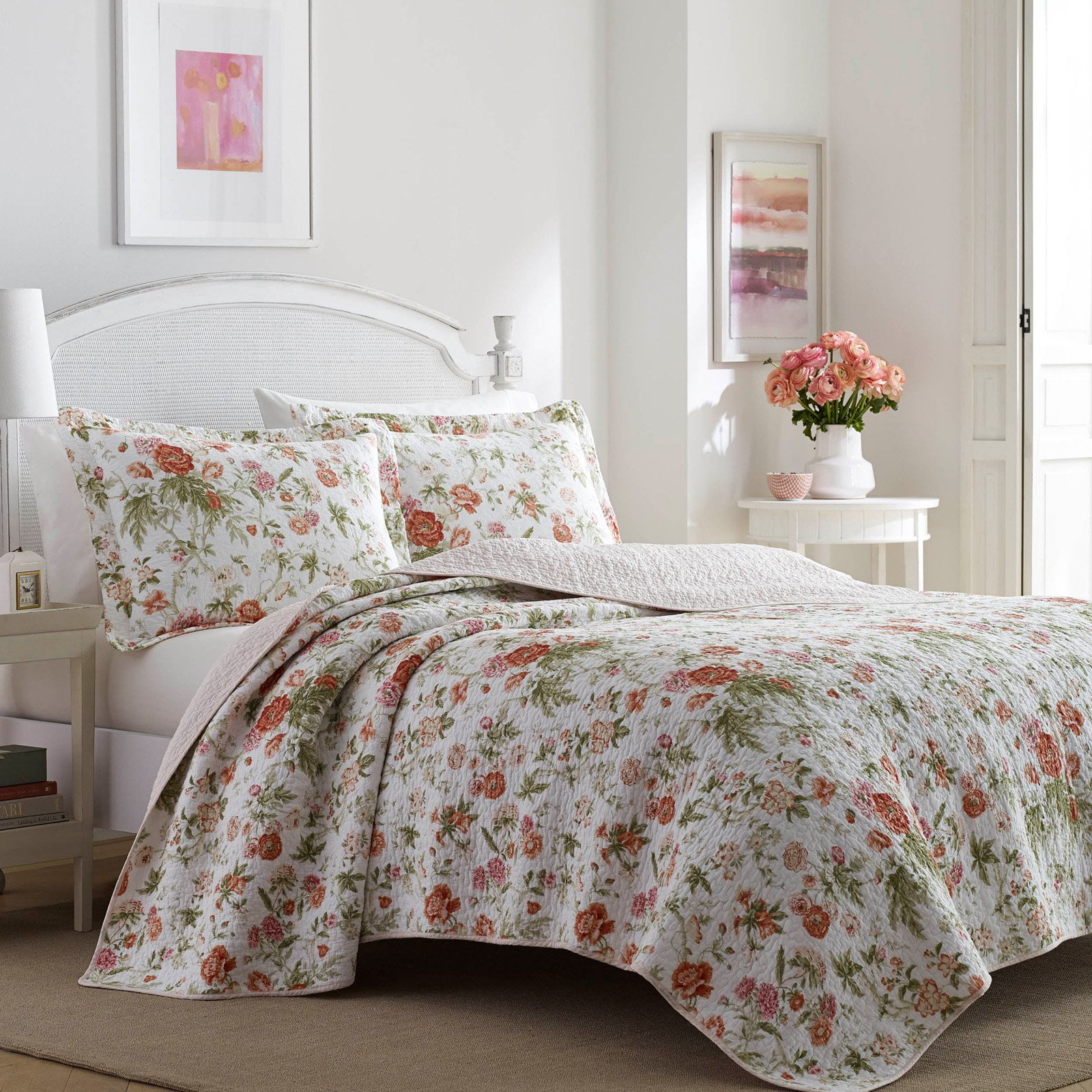 Breezy Floral Coral Cotton Quilt Set by Laura Ashley
