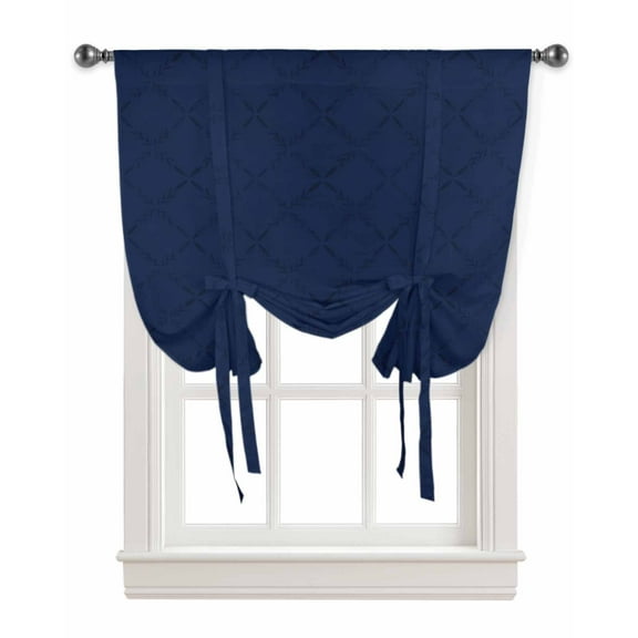 Navy Blue Rhombus Plaid Tie Up Curtains for Kitchen Bathroom Bedroom Windows 45 Inch Length, Classic Modern Geometric Abstract Art Balloon Drape Curtains Shade Rod Pocket Curtain Panel, 42"x45"