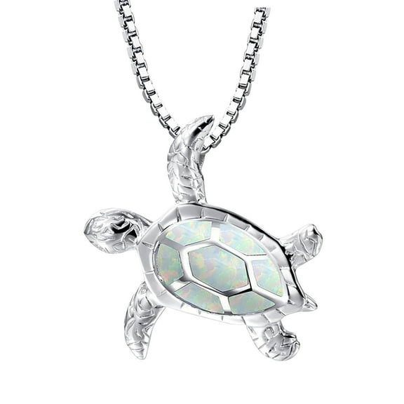 BKBP Opal Sea Turtle Necklace Pendant Necklace Ocean Beach Jewelry Handmade Sea Life Accessory for Women Birthday Gifts Wife Anniversary