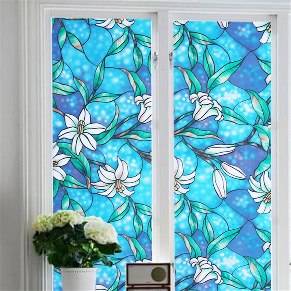Pvc Privacy Window Decorative Films Orchid Stained Glass Stickers Home Diy Decor