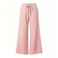 thumbnail image 5 of Utoimkio Women's Linen Wide Leg Pants Drawstring Elastic Waist with Front Patch Pockets for Beach Vacation Daily Walking, 5 of 7