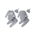 thumbnail image 3 of Aojekbee Baby Boy Fall Outfit Letter Print Long Sleeve Romper with Long Pants and Hat 3 Pcs Set, 3 of 10