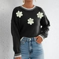 thumbnail image 4 of Womens Cute Sweaters with Flowers Knitted Crewneck Pullover Loose Casual Trendy Colorblock Tops Long Sleeve (M, Black), 4 of 7