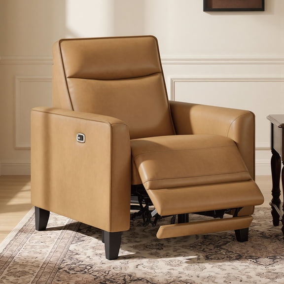 Spruce & Spring Zero Wall Power Recliner Chair for Living Room - Faux Leather Saddle Brown